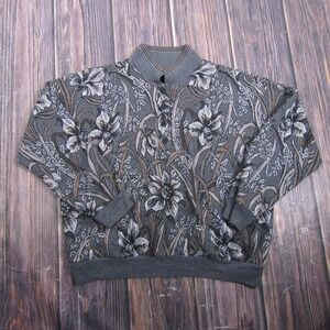 Season Ticket Womens Size 3X Gray Floral Knit Mock Neck Pullover Sweater Pockets